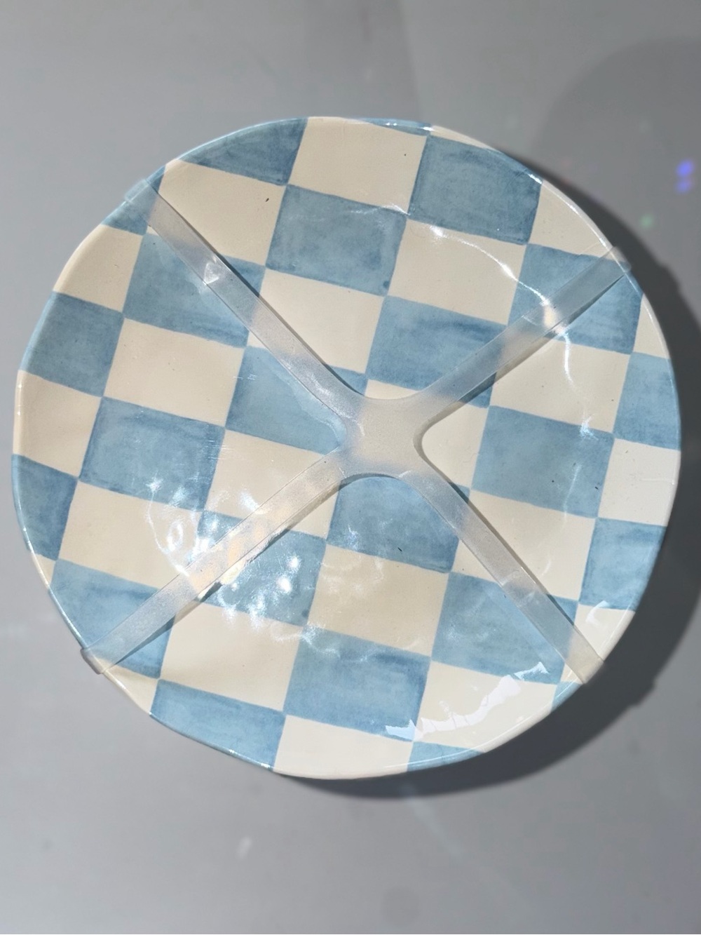 BLUE CHECKERED Plates Shiny dinner Salad appetizer Plate Melamine Checker x4 pc
